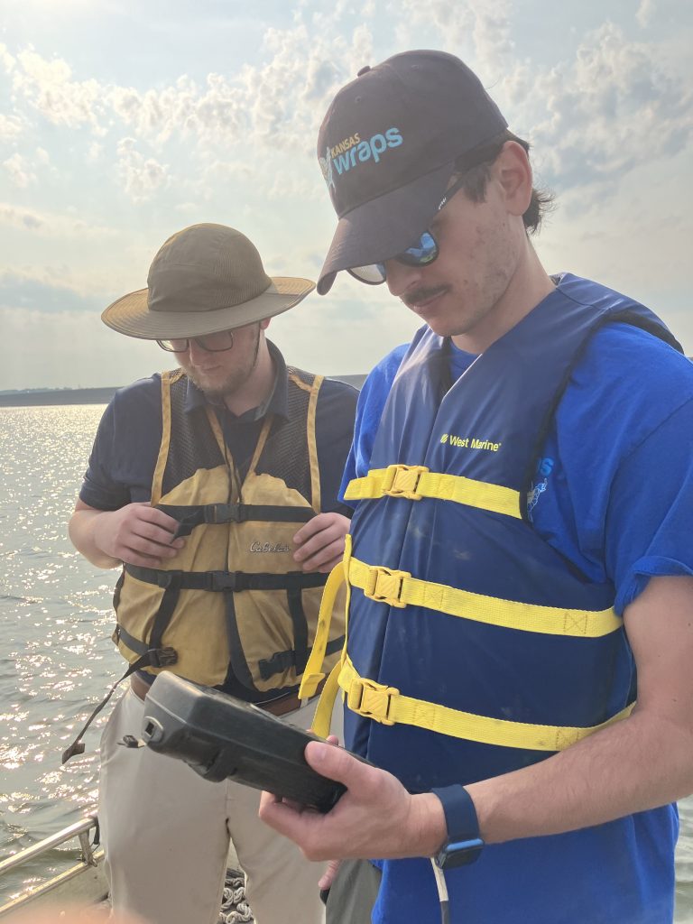 WRAPS staff using monitoring equipment on a Kansas reservoir