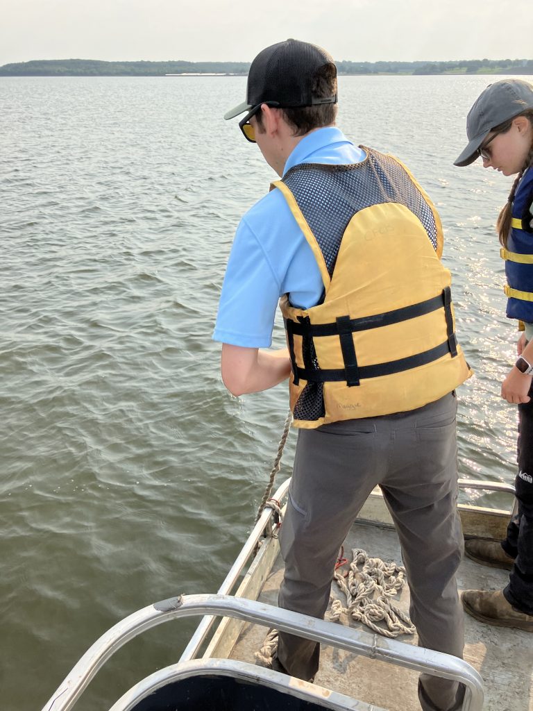 Water-quality monitoring conducted from a boat on a Kansas reservoir